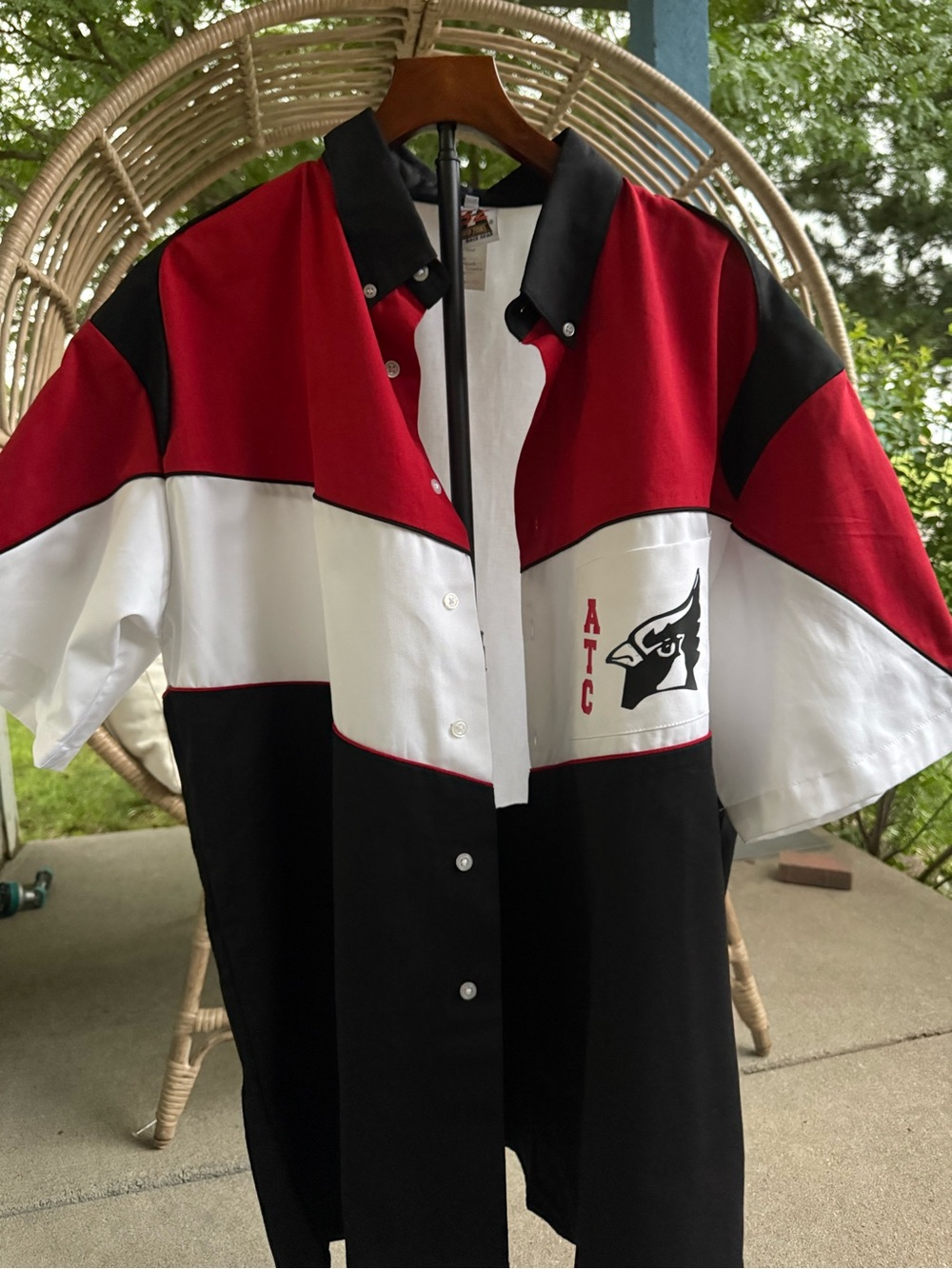 ATC Speed Zone Race Gear Red White Black Colorblock Short-Sleeve Button-Up 2XL - Picture 2 of 14